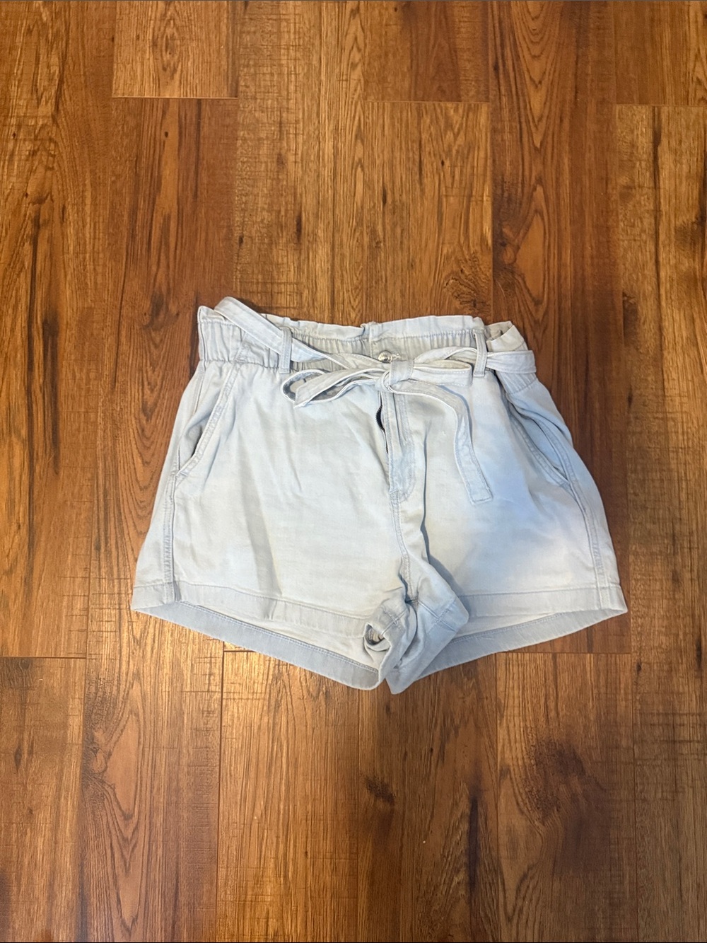American Eagle Outfitters Light Blue Paperbag Waist Tie-Front Shorts